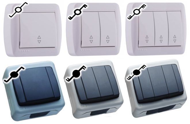 Обозначения на преминаващи превключватели - стандартни и водоустойчиви